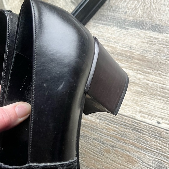VTG 90s Gothic chic Italian square toe black fabric & leather chunky heels • 7.5 - Picture 13 of 16